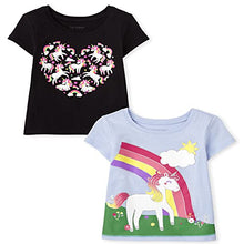 Load image into Gallery viewer, The Children's Place Baby Toddler Girl Short Sleeve Graphic T-Shirt 2-Pack, Unicorn, 12-18 Months
