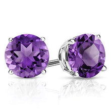 Load image into Gallery viewer, Gem Stone King 925 Sterling Silver Purple Amethyst Gemstone Birthstone Stud Earrings, 2.40 Ctw Round 7MM
