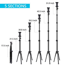 Load image into Gallery viewer, Selfie Stick Tripod, UBeesize 51" Extendable Tripod Stand with Bluetooth Remote for iPhone &amp; Android Phone, Heavy Duty Aluminum, Lightweight
