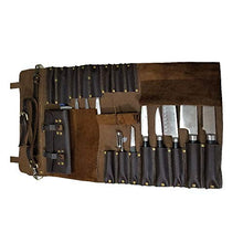 Load image into Gallery viewer, Chef knife bag |Travel-Friendly Chef Knife Wrap Bag | Genuine Leather Knife Roll | Storage Bag Handles Carry Case Kitchen | travel bag knives holder | for professional Chefs | KB003 (Dark Brown)
