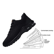 Load image into Gallery viewer, FENLERN Steel Toe Shoes for Women Lightweight Air Cushion Safety Sneakers Slip Resistant Work Shoes Comfortable Leather Upper Safety Toe Tennis Shoes (5, Black/Pink)
