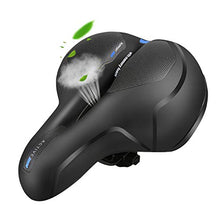 Load image into Gallery viewer, Waterproof Comfortable Wide Bike Seat with Red Warning Strip,Memory Foam Bicycle Saddle with Dual Shock Absorbing,Universal Fit Bike Cushion Replacement on Indoor/Outdoor Mountain Bikes for Women&amp;Men
