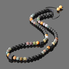 Load image into Gallery viewer, Beaded Necklace for Men Natural Stone Handmade Jewelry Black Volcanic Lava Indian Agate Picture Jasper Essential Oil Diffuser Necklace 25.5 inches
