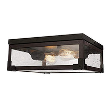Load image into Gallery viewer, Globe Electric 65917 Williamsburg 2-Light Flush Mount Ceiling Light, Dark Bronze, Dark Wood Finish Accents, 5 Seeded Glass Panes, 5.2"
