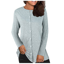 Load image into Gallery viewer, Aniywn Women's Button Down Henley Shirt Casual Solid Color Long Sleeve t Shirt Ladies Plain Tops Blouse for Work Office Gray
