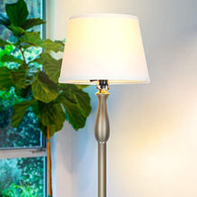 Load image into Gallery viewer, Brightech Gabriella LED Floor Lamp - Free Standing Elegant Style - Tall Pole Light for Living Room, Office Or Bedroom- Modern Upright Light with Fabric Shade - LED Bulb Included - Silver

