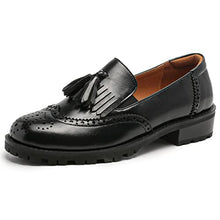 Load image into Gallery viewer, Womens Slip On Tassel Oxfords Low Heel Brogue Dress Loafers Black
