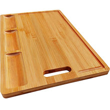 Load image into Gallery viewer, HHXRISE Bamboo Cutting Board With 3 Built-In Compartments And Juice Grooves - Kitchen Chopping Board for Meat (Butcher Block) Cheese and Vegetables (M 15.2x10.5'')
