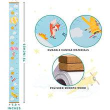 Load image into Gallery viewer, RubyRoo Baby Growth Chart - Growth Chart for Kids - Nursery or Toddler Room Wall Decor for Boy - Removable Roll Up Canvas Children Height Measure Chart with Wood Frame - 7.9" x 79" Adventure Theme
