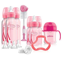 Load image into Gallery viewer, Dr. Brown's Options+ Baby Bottles Pink Gift Set with Silicone Teether, Pink Sippy Cup, Pink Bottle Brush and Travel Caps, Includes 6 Narrow Pink Baby Bottles
