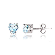 Load image into Gallery viewer, GemStar USA Sterling Silver Blue Topaz Heart Solitaire Necklace and Stud Earrings Set

