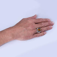 Load image into Gallery viewer, American West Sterling Silver Tiger Eye Gemstone Wide Rope Border Ring Size 11

