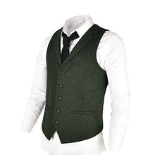 Load image into Gallery viewer, VOBOOM Mens Herringbone Tailored Collar Waistcoat Fullback Wool Tweed Suit Vest (Army Green, Small)
