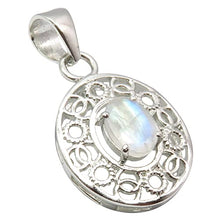 Load image into Gallery viewer, SilverStarJewel 925 Sterling Silver Rainbow Moonstone tcw 0.9 Necklace Pendant 1" 2 Grams New Gift
