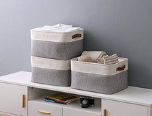 Load image into Gallery viewer, DECOMOMO Foldable Storage Bin | Collapsible Sturdy Fabric Storage Basket Cube W/Handles for Organizing Shelf Nursery Toy Closet (Grey and White, Large - 3 Pack)
