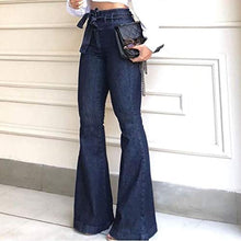 Load image into Gallery viewer, Fashion Women Ladys High Waisted Lacing Stretch Wide Leg Jeans Bell Denim Pants Blue
