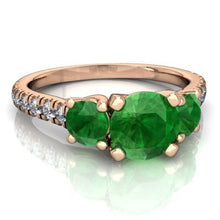 Load image into Gallery viewer, 14K Rose Gold Emerald and Diamond Round Pavé Trellis Ring - Size 6
