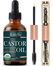 Load image into Gallery viewer, Castor Oil (2oz) + Filled Mascara Tube USDA Certified Organic, 100% Pure, Cold Pressed, Hexane Free by Live Fraiche. Stimulate Growth for Eyelashes, Eyebrows, Hair. Lash Growth Serum. Brow Treatment

