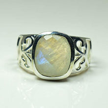Load image into Gallery viewer, 55Carat Genuine Rainbow Moonstone Mens Rings 925 Sterling Silver Cushion Shape Handmade Band in Size 4-13
