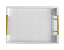 Load image into Gallery viewer, Home Redefined Modern Elegant 18"x12" Rectangle White Glossy Shagreen Decorative Ottoman Coffee Table Perfume Living Room Kitchen Serving Tray with Gold Polished Metal Handles for All Occasion's
