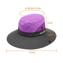 Load image into Gallery viewer, Kids UV Sun Hat with Ponytail Hole UPF 50 Bucket Cap for Girls Summer Beach ＆ Fishing (S:2-5T(Head circumferences 19"-20.6"), Purple)
