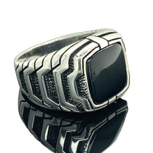 Load image into Gallery viewer, Mens Square Onyx Ring, Black Onyx Stone Ring, Modern Silver Men Ring, Signet Man Ring, 925k Sterling Silver Ring, Gift For Him
