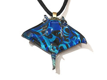 Load image into Gallery viewer, Handmade Manta Ray Stingray Art Glass Blown Sea Animal Figurine Pendant Necklace Jewelry - Blue
