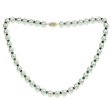 Load image into Gallery viewer, Emerald Green Gemstone Necklace Freshwater Cultured White Pearl Necklace 14K Yellow Gold Jewelry
