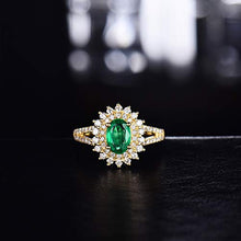 Load image into Gallery viewer, Beyond jewelry Genuine Emerald Diamond Ring 14K Yellow Gold Statement Rings for Women
