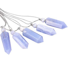 Load image into Gallery viewer, SUNYIK Blue Lace Agate Stone Essential Oil Diffuser Necklace for Women, Hexagonal Pointed Healing Crystal Perfume Bottle Pendant with Chain for Men, 28"
