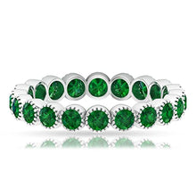 Load image into Gallery viewer, 1 CT Emerald Full Eternity Ring in Gold, Emerald Eternity Ring in Milgrain Bezel, May Birthstone Eternity Band for Women, 14K White Gold, Size:US 8.50
