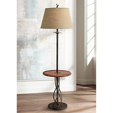 Load image into Gallery viewer, Rustic Floor Lamp with Table Wood Twisted Iron Base Linen Empire Shade for Living Room Reading Bedroom - Franklin Iron Works
