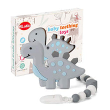 Load image into Gallery viewer, Slotic Baby Teething Toys, Dinosaur Teether Pain Relief Toy with Pacifier Clip Holder Set for Newborn Babies, Freezer Safe Neutral Shower Gift, Soft &amp; Textured Stocking Stuffers for Boy and Girl

