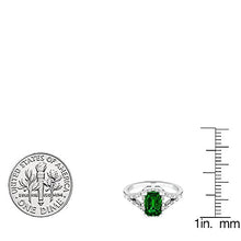 Load image into Gallery viewer, Dazzlingrock Collection Sterling Silver 7X5 MM Emerald Cut Lab Created Emerald &amp; Diamond Ladies Engagement Ring, Size 8
