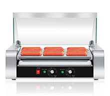 Load image into Gallery viewer, SYBO Hot Dog Roller, 18 Hot Dog 7 Roller Grill Cooker Machine with Removable Stainless Steel Drip Tray and Glass Hood Cover, 1000-Watts, OT-R3-8
