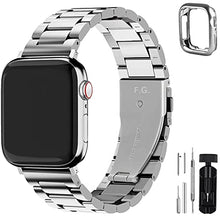 Load image into Gallery viewer, Fullmosa Compatible Apple Watch Stainless Steel Band with Case 38mm 40mm 41mm Silver &amp; Compatible Apple Watch Silicone Rubber Band 40mm with Screen Protector,Black
