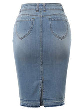 Load image into Gallery viewer, A2Y Slim Fit Rayon Knee Length Back Slit Denim Jean Pencil Skirt Light Navy S

