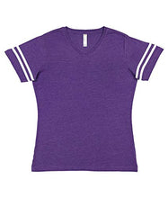 Load image into Gallery viewer, LAT Ladies' Fine Jersey Short Sleeve Football Tee (Vintage Purple/Blended White, XX-Large)
