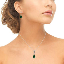 Load image into Gallery viewer, Sterling Silver Synthetic Green Quartz &amp; White Topaz Pear-Cut Teardrop Dangling Stud Earrings &amp; Necklace Set

