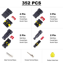 Load image into Gallery viewer, Flytuo 352PCS Automotive Waterproof Car Electrical Wire Connectors Plug Kit, 1/2/3/4 Male and Female Pin Connectors for Motorcycle, Truck, Car, Boats, Scooter
