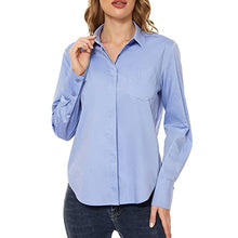 Load image into Gallery viewer, Dwirapal Women’s Stretchy Button Down Long Sleeve Shirts Casual Button Up Collar Slim Fit Office Work Blouse (Small, Denim Blue)
