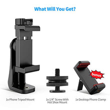 Load image into Gallery viewer, Universal Phone Tripod Mount Adapter + 1/4" Screw + Cell Phone Bracket Clamp, Rotatable Vertical and Horizontal Smartphone Holder Stand Clip for iPhone X XS XR 11 Pro, Samsung S10 S9+, and All Phones
