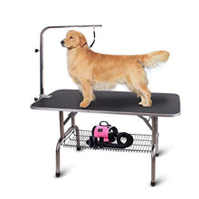 Load image into Gallery viewer, Polar Aurora Pingkay 48'' Black Heavy Duty Pet Professional Dog Show Stainless Steel Foldable Grooming Table w/Adjustable Arm &amp; Noose &amp; Mesh Tray
