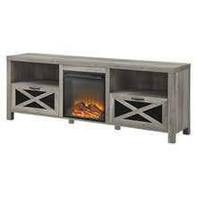 Load image into Gallery viewer, Walker Edison Furniture Company Modern Farmhouse X Wood Fireplace Universal Stand for TV's up to 80" Flat Screen Living Room Storage Shelves Entertainment Center, 70 Inch, Grey Wash
