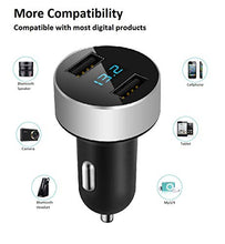 Load image into Gallery viewer, Dual USB Car Charger,4.8A Output,Cigarette Lighter Voltage Meter Compatible with Apple iPhone,iPad,Samsung Galaxy ,LG ,Google Nexus,USB Charging Devices,Silver

