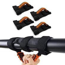 Load image into Gallery viewer, Jade Onlines 4 Pieces Roll Bar Grab Paracord Grab Handles 3Straps Handles Fit for 2 to 3-inch Roll Bars for Most Jeep Wrangler Models 1986-2020(Orange)
