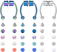 Load image into Gallery viewer, Milacolato 16G Fake Nose Ring Hoop Septum Magnetic Horseshoe Nose Ring for Women Men Stainless Steel Non-Pierced Clip on Nose Hoop Rings Reusable Nose Cuff with Replace,
