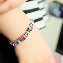Load image into Gallery viewer, Falari Vintage Acrylic Crystal Antique Silver Stretch Bracelet Fuchsia &amp; Pink B0002-03
