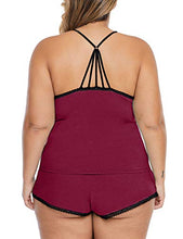 Load image into Gallery viewer, XAKALAKA Women Plus Size Pajamas Cami Shorts Set Nightwear Sexy Lace Lingerie Sleepwear Wine XL
