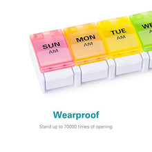 Load image into Gallery viewer, AM PM Weekly 7 Day Pill Organizer, Sukuos Large Daily Pill Cases Pill Box with Easy Push Button Design for Pills/Vitamin/Fish Oil/Supplements (Rainbow)
